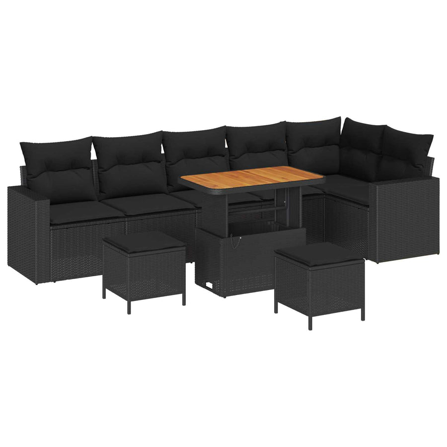 Tuinbankenset 9 pcs Zwart poly rattan
