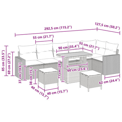 Tuinbankenset 9 pcs Zwart poly rattan