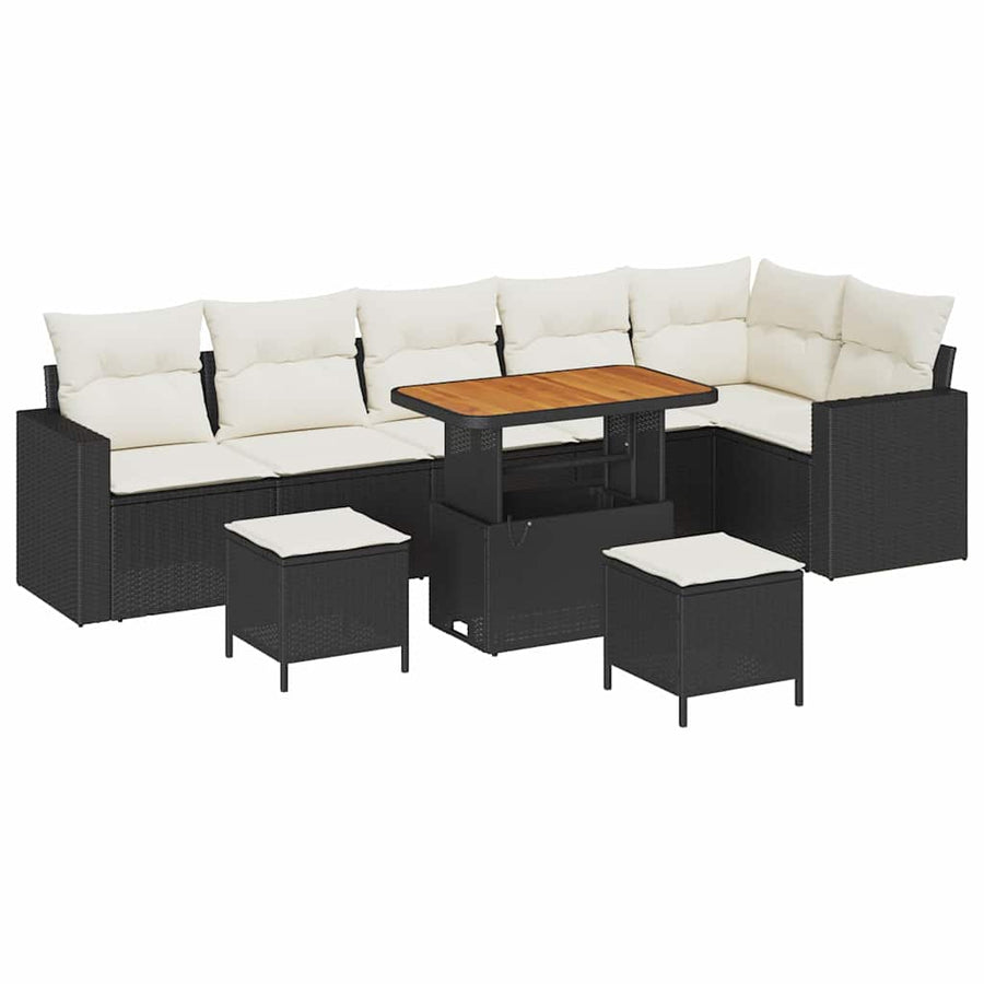 Tuinbankenset 9 pcs Zwart poly rattan