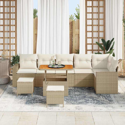 Tuinbankenset 9 pcs Beige poly rattan