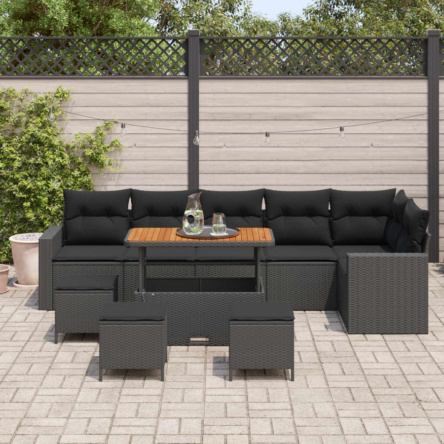 Tuinbankenset 10 pcs Zwart poly rattan
