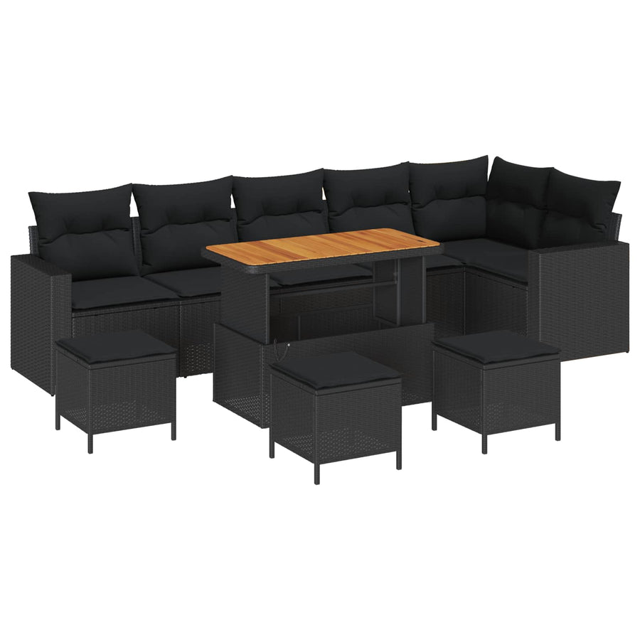 Tuinbankenset 10 pcs Zwart poly rattan