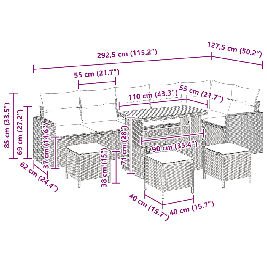 Tuinbankenset 10 pcs Zwart poly rattan