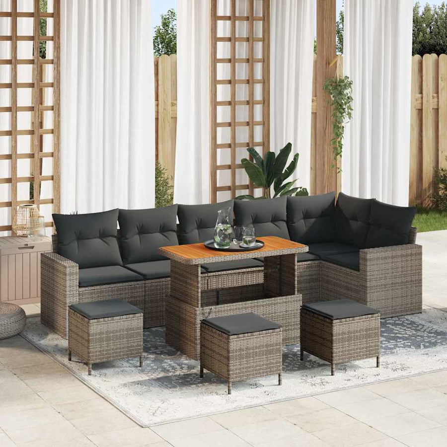 Tuinbankenset 10 pcs Grijs poly rattan