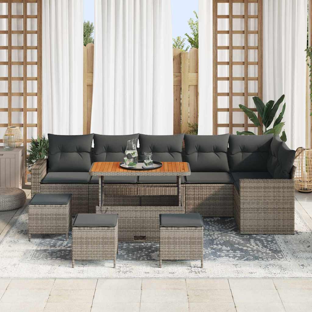 Tuinbankenset 10 pcs Grijs poly rattan
