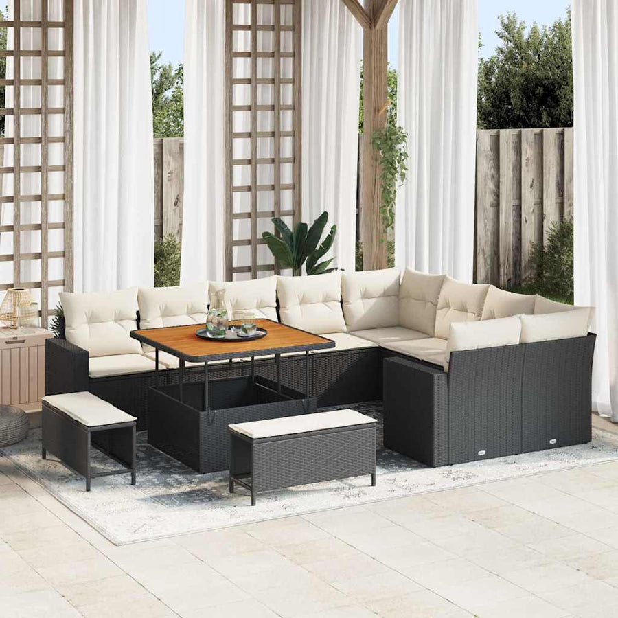 Tuinbankenset 12 pcs Zwart poly rattan
