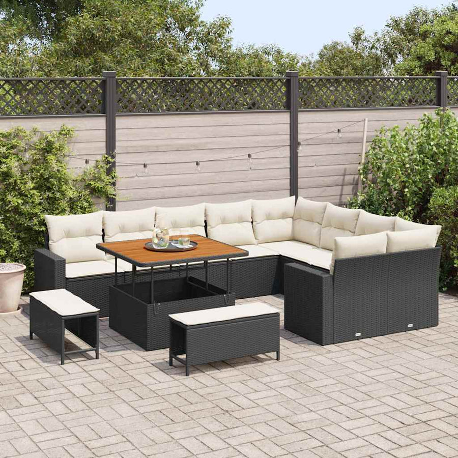 Tuinbankenset 12 pcs Zwart poly rattan
