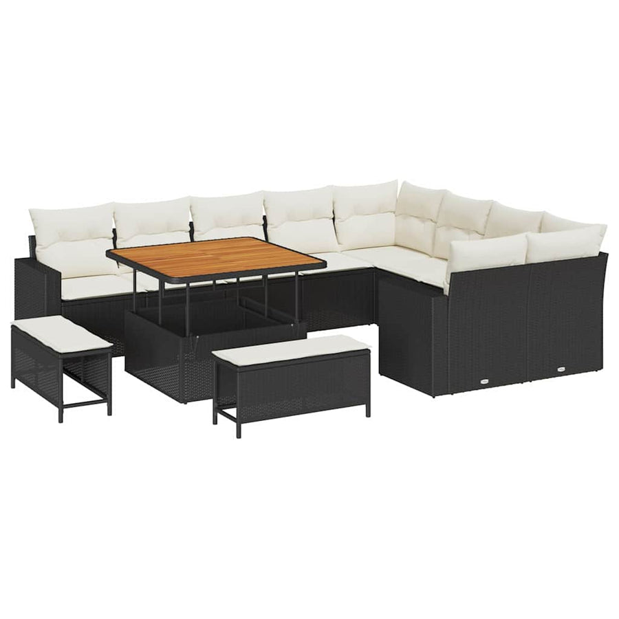 Tuinbankenset 12 pcs Zwart poly rattan