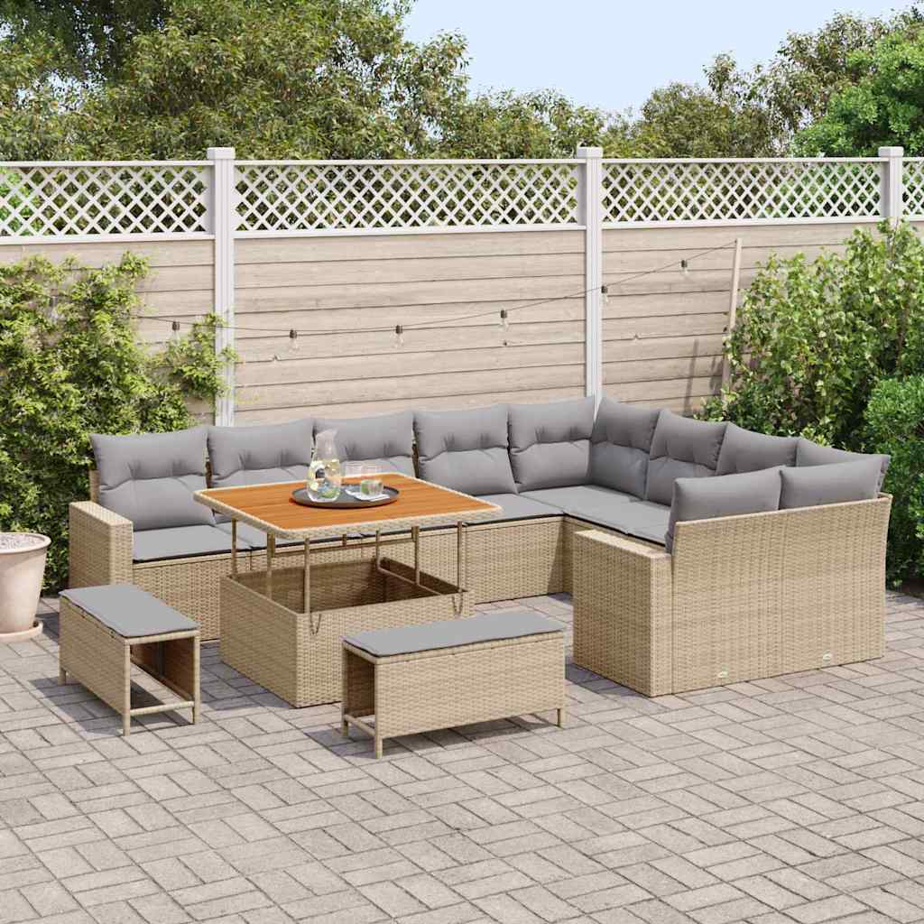 Tuinbankenset 12 pcs Beige poly rattan