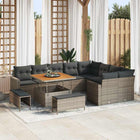 Tuinbankenset poly rattan acaciahout grijs 11 zitplaatsen