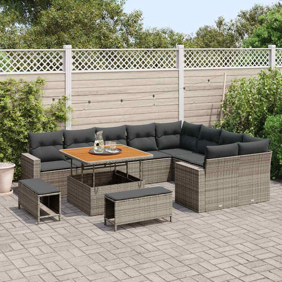 Tuinbankenset 12 pcs Grijs poly rattan