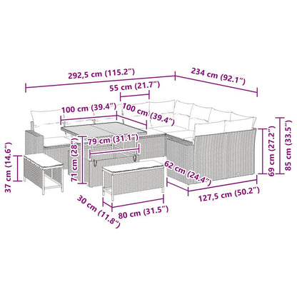 Tuinbankenset 12 pcs Grijs poly rattan