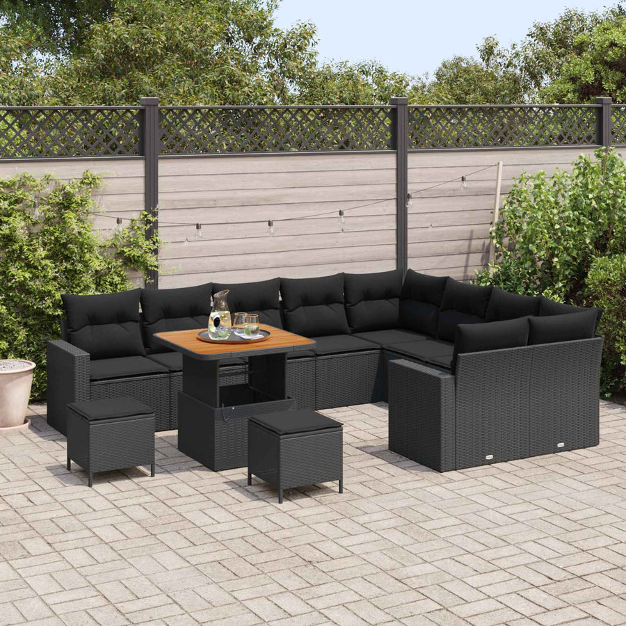 Tuinbankenset 12 pcs Zwart poly rattan