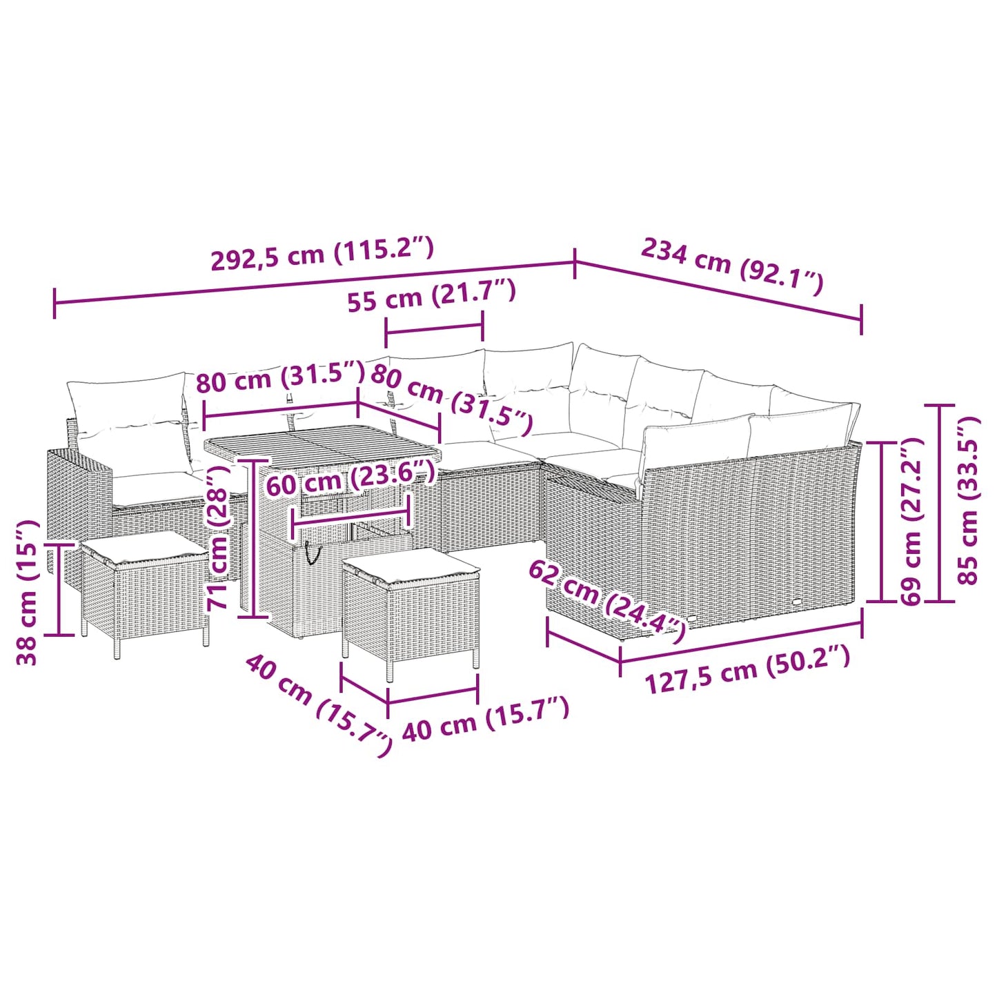 Tuinbankenset 12 pcs Zwart poly rattan