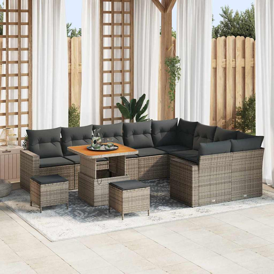 Tuinbankenset 12 pcs Grijs poly rattan