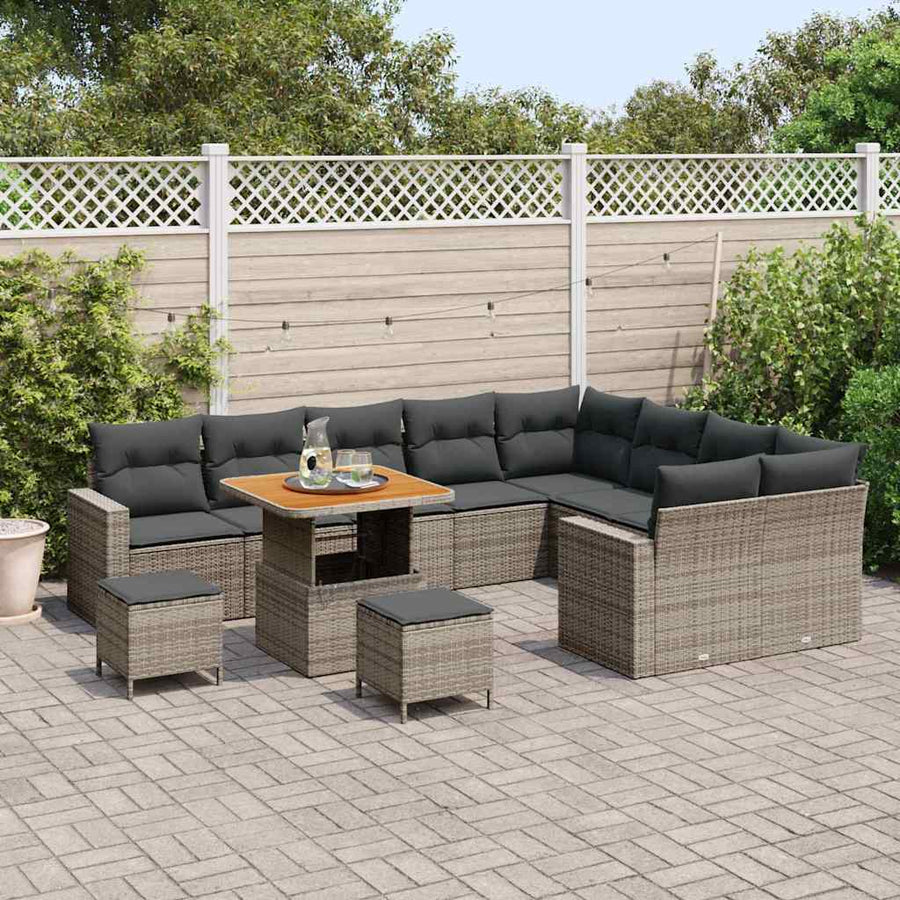Tuinbankenset 12 pcs Grijs poly rattan