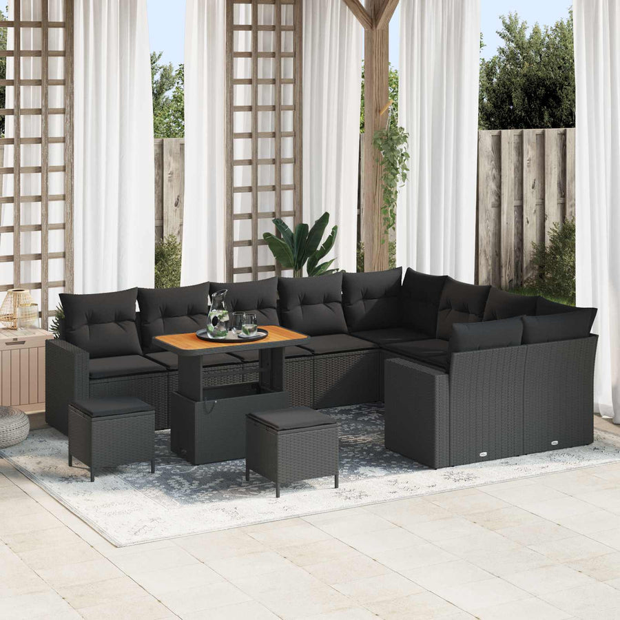 Tuinbankenset 12 pcs Zwart poly rattan