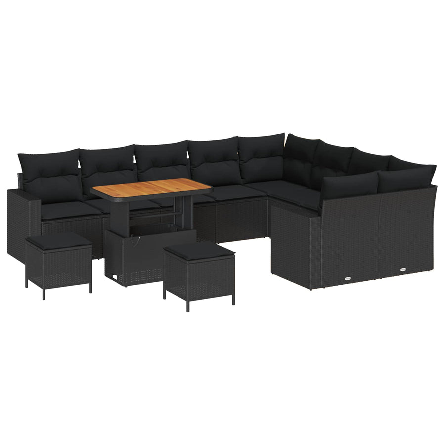 Tuinbankenset 12 pcs Zwart poly rattan