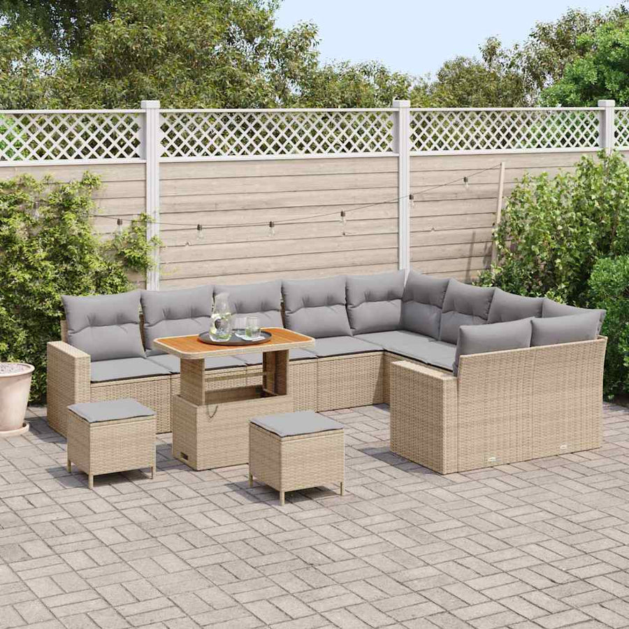 Tuinbankenset 12 pcs Beige poly rattan