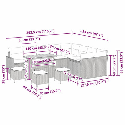 Tuinbankenset 13 pcs Grijs poly rattan