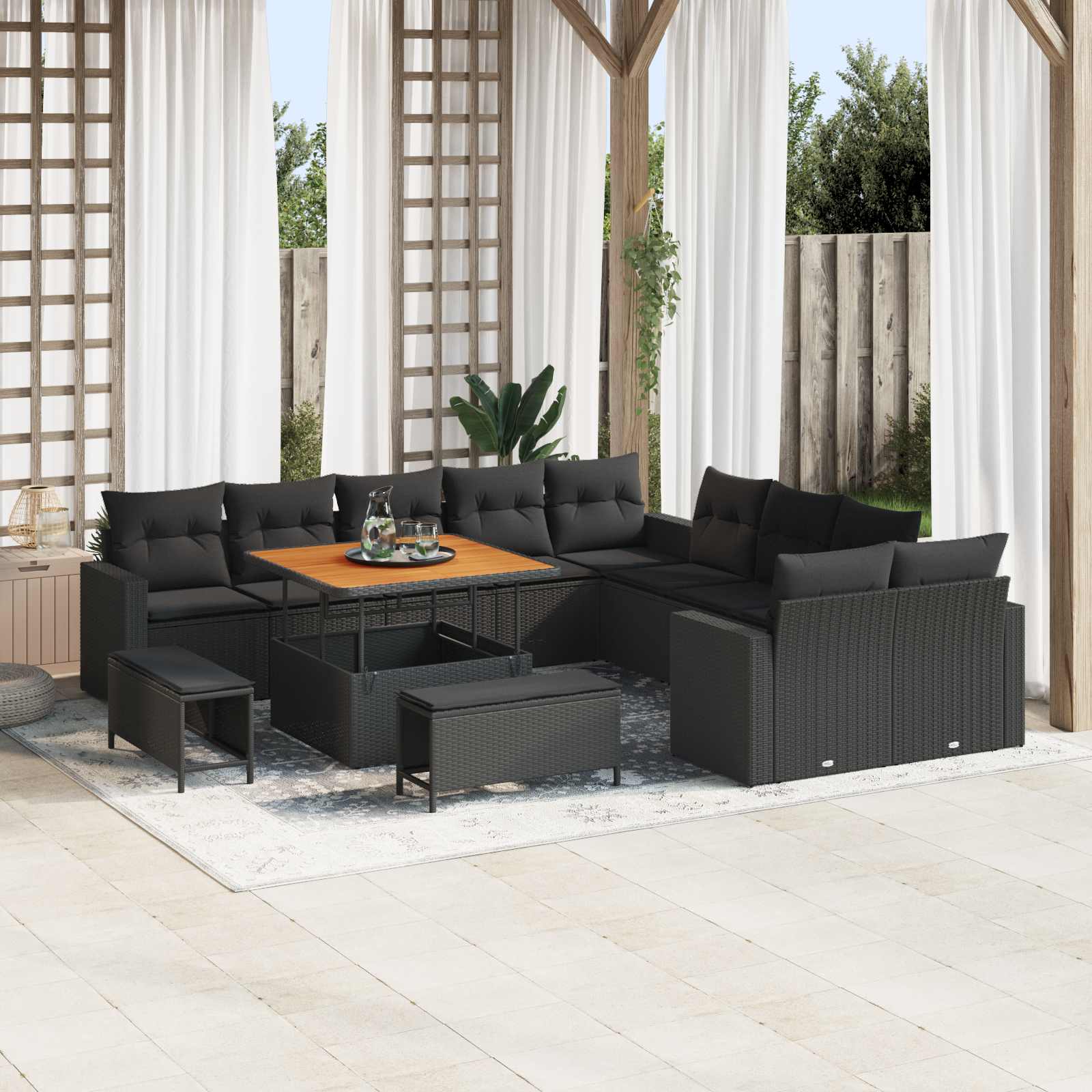 Tuinbankenset 13 pcs Zwart poly rattan