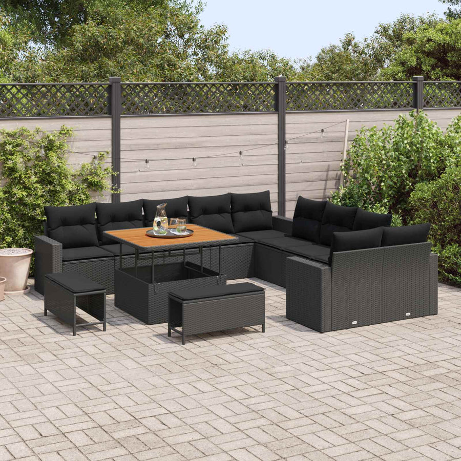 Tuinbankenset 13 pcs Zwart poly rattan