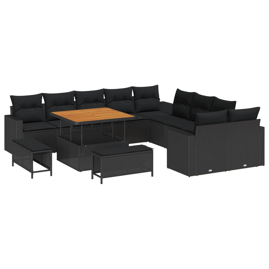 Tuinbankenset 13 pcs Zwart poly rattan