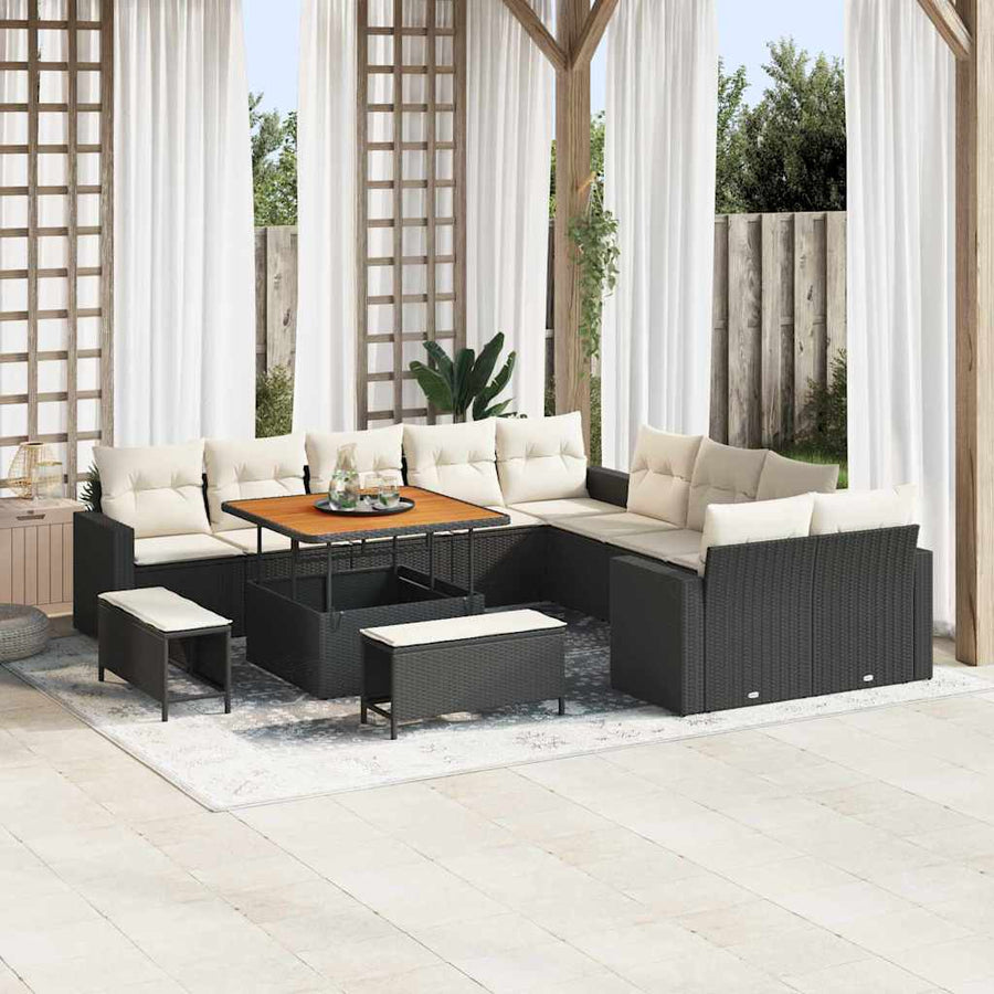Tuinbankenset 13 pcs Zwart poly rattan