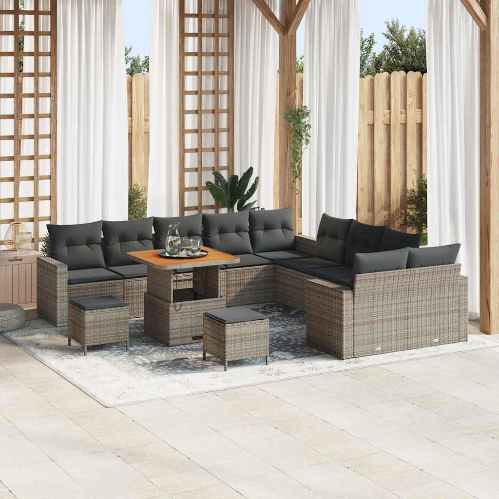 Tuinbankenset 13 pcs Grijs poly rattan