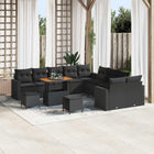 Tuinset poly rattan zwart acaciahout modulair