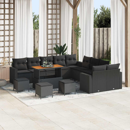 Tuinbankenset 14 pcs Zwart poly rattan