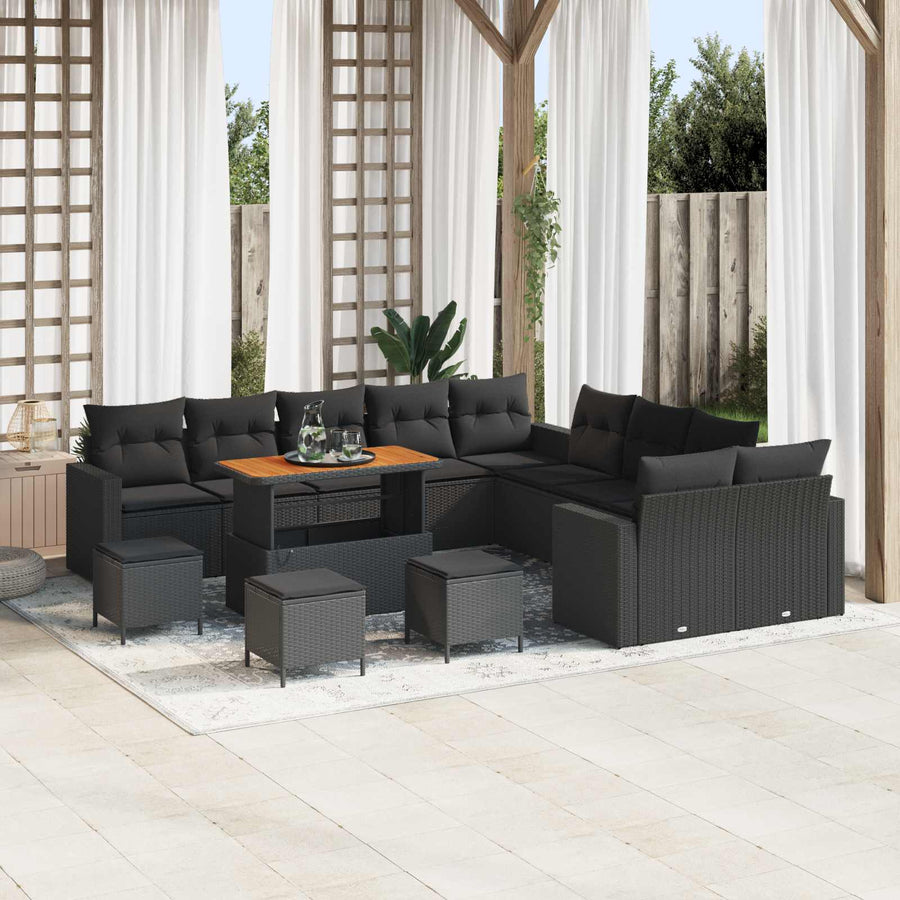 Tuinbankenset 14 pcs Zwart poly rattan
