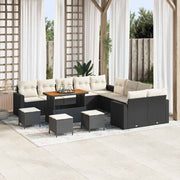 Tuinbankenset poly rattan acaciahout zwart 13 zitplaatsen