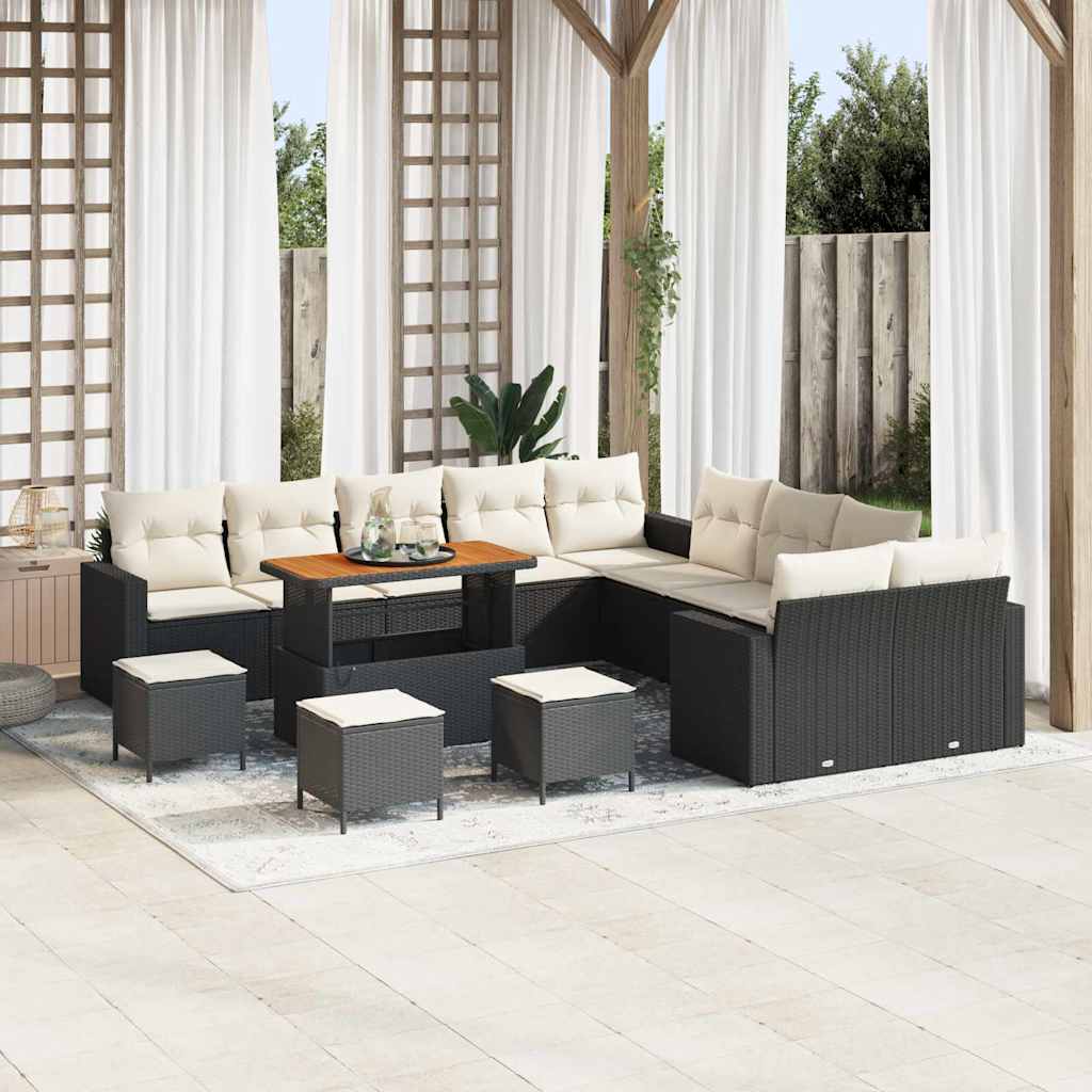 Tuinbankenset 14 pcs Zwart poly rattan