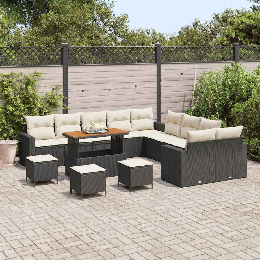 Tuinbankenset 14 pcs Zwart poly rattan