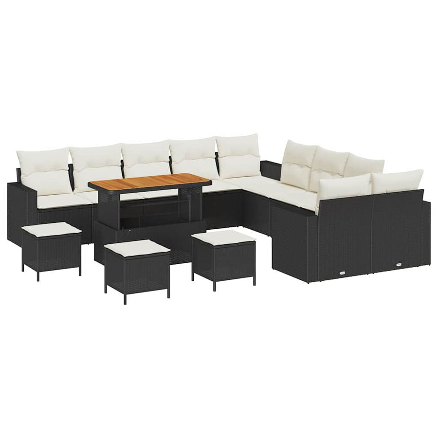 Tuinbankenset 14 pcs Zwart poly rattan
