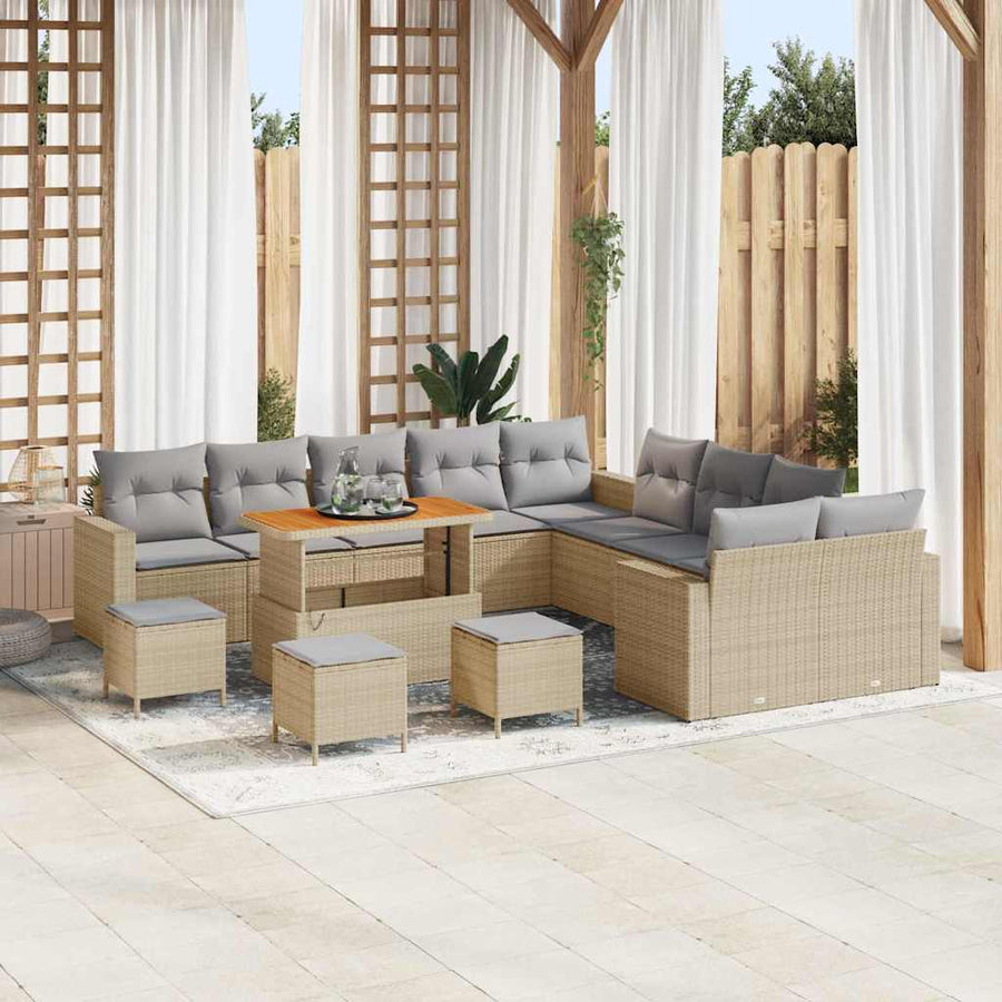 Tuinbankenset 14 pcs Beige poly rattan