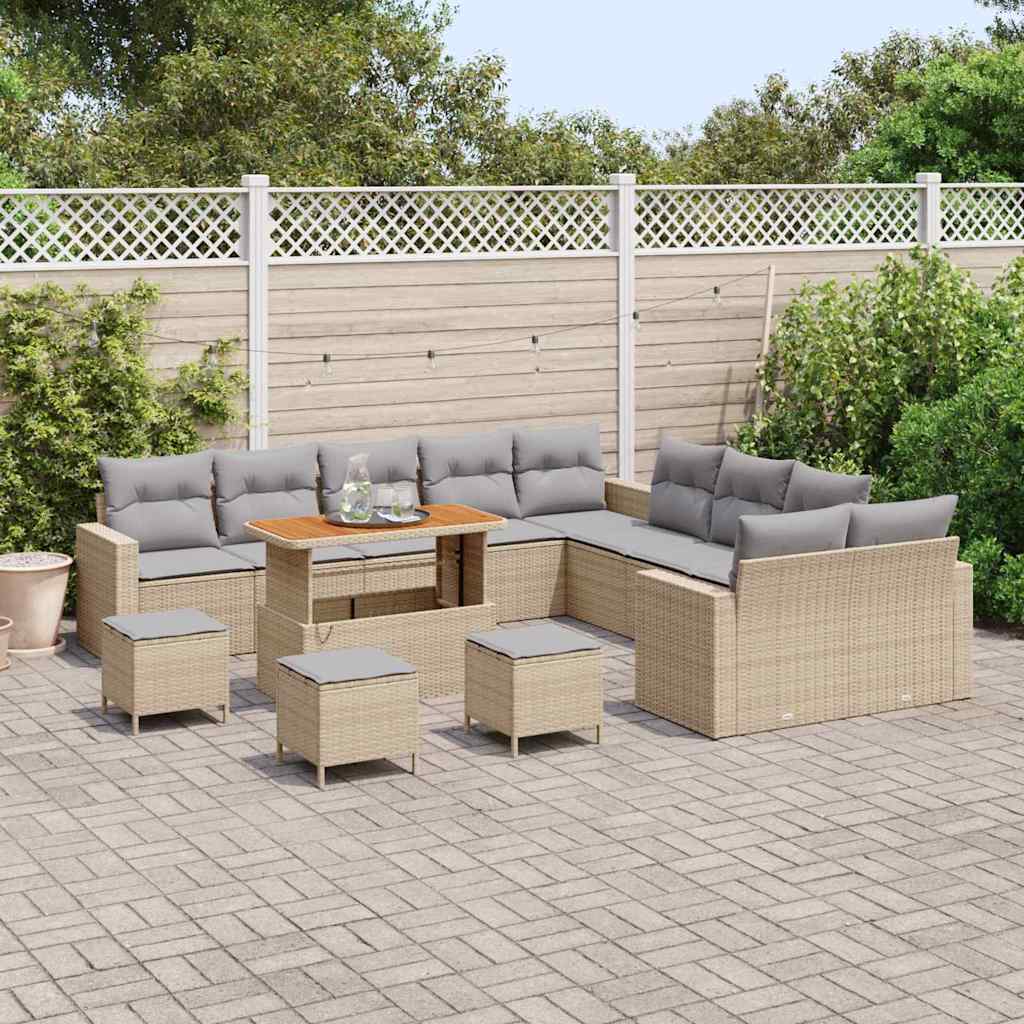 Tuinbankenset 14 pcs Beige poly rattan