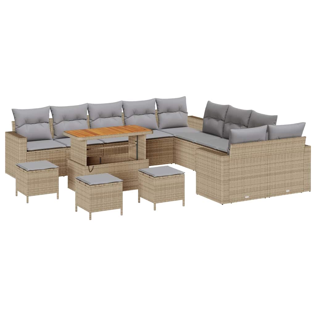 Tuinbankenset 14 pcs Beige poly rattan