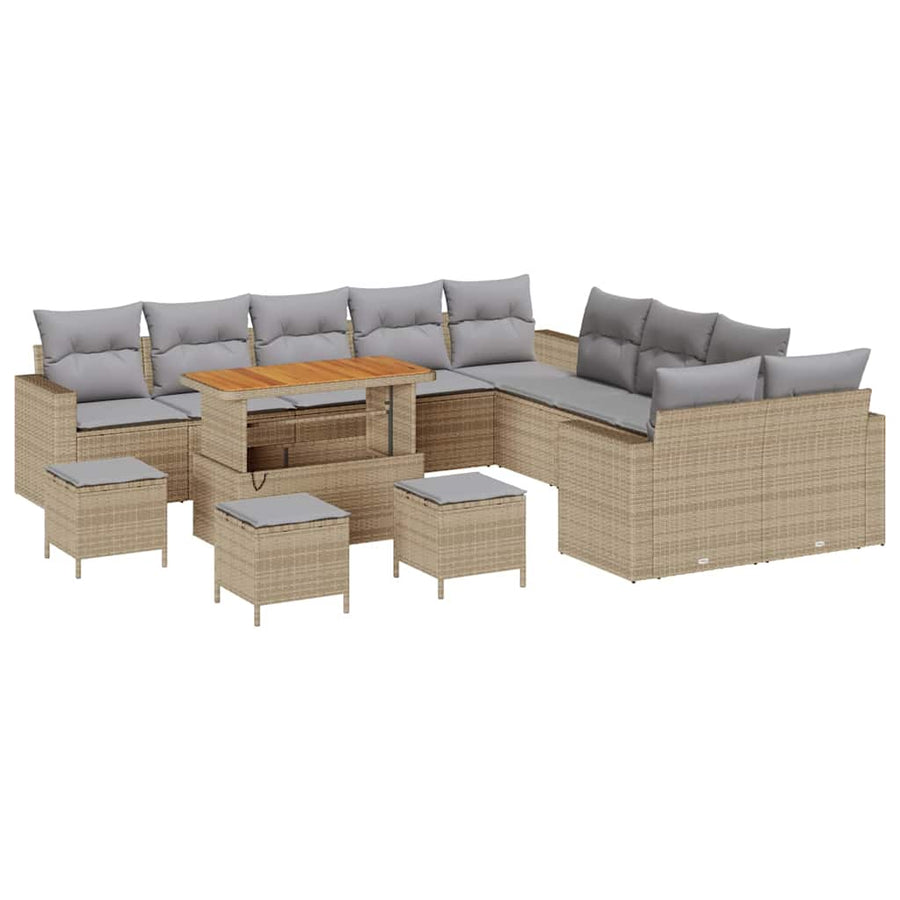 Tuinbankenset 14 pcs Beige poly rattan