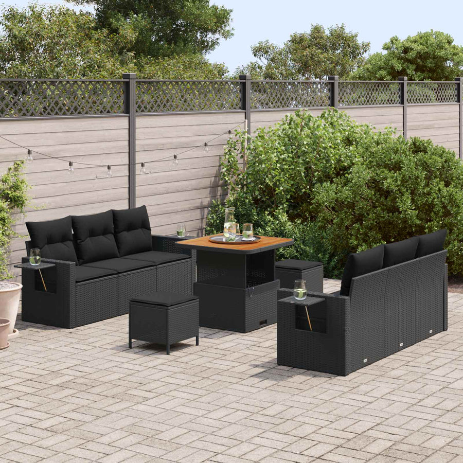 Tuin Sofa Set met kussen 9 pcs Zwart poly rattan