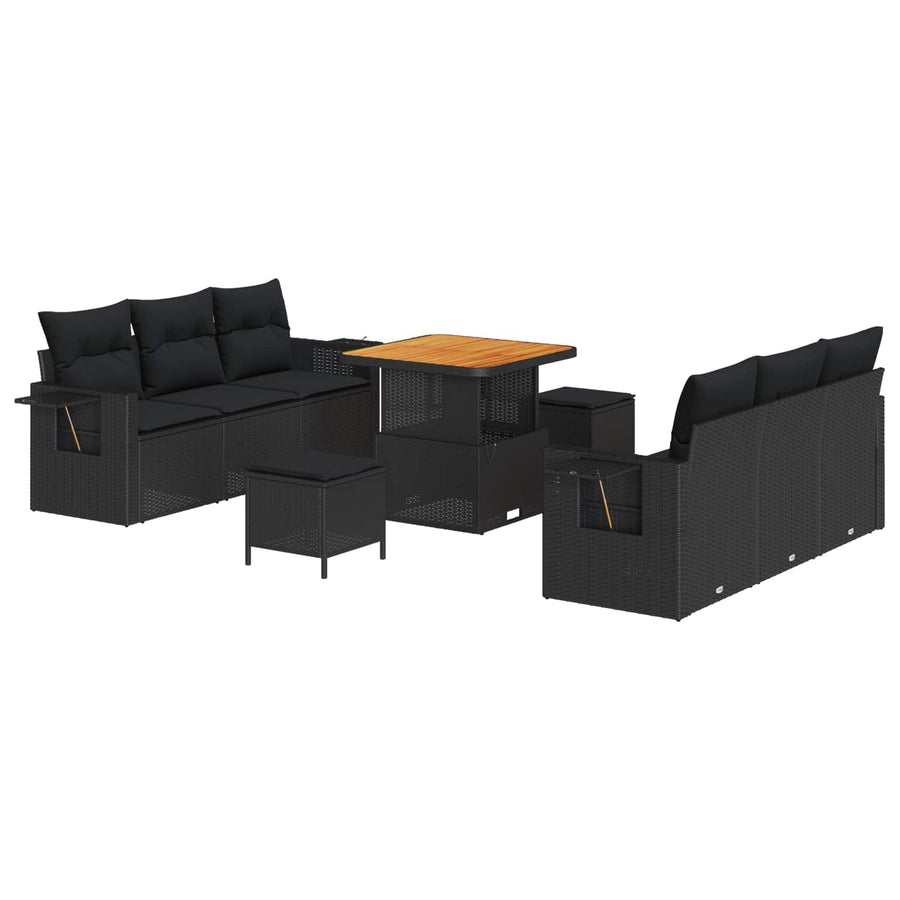 Tuin Sofa Set met kussen 9 pcs Zwart poly rattan