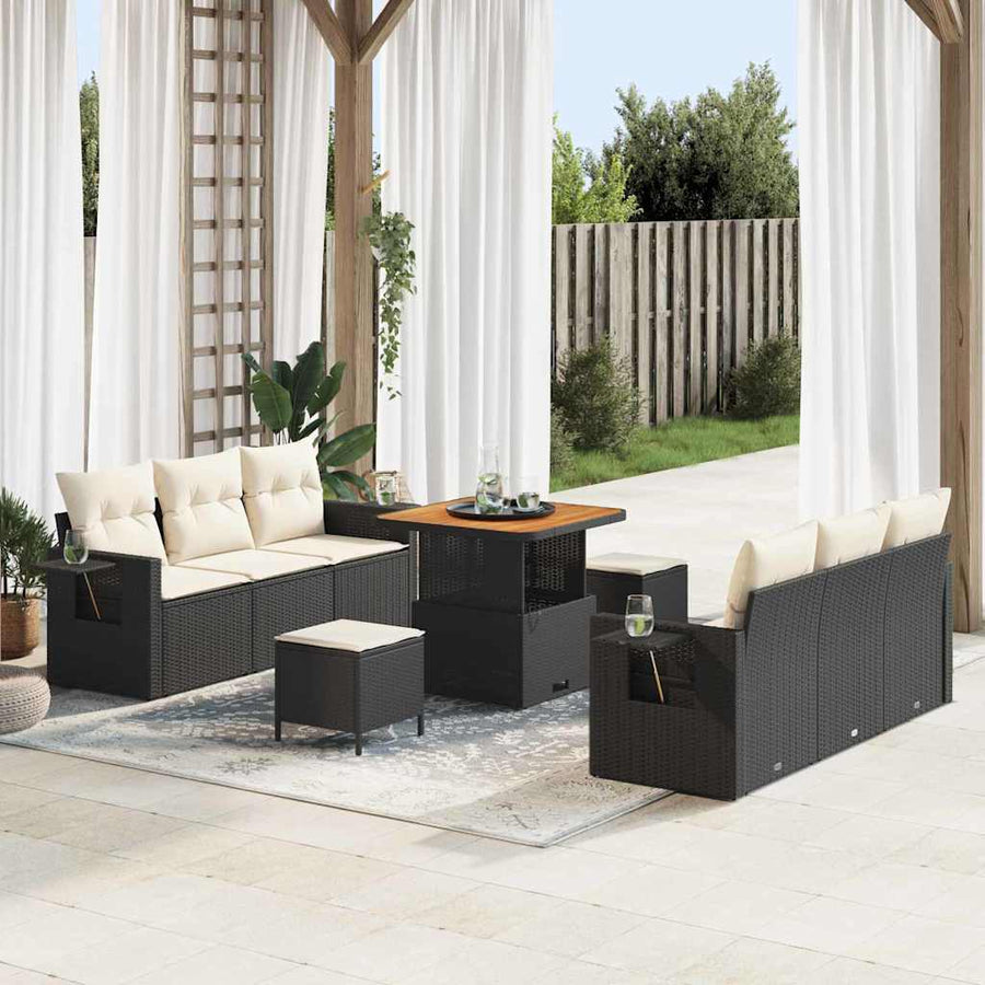 Tuin Sofa Set met kussen 9 pcs Zwart poly rattan