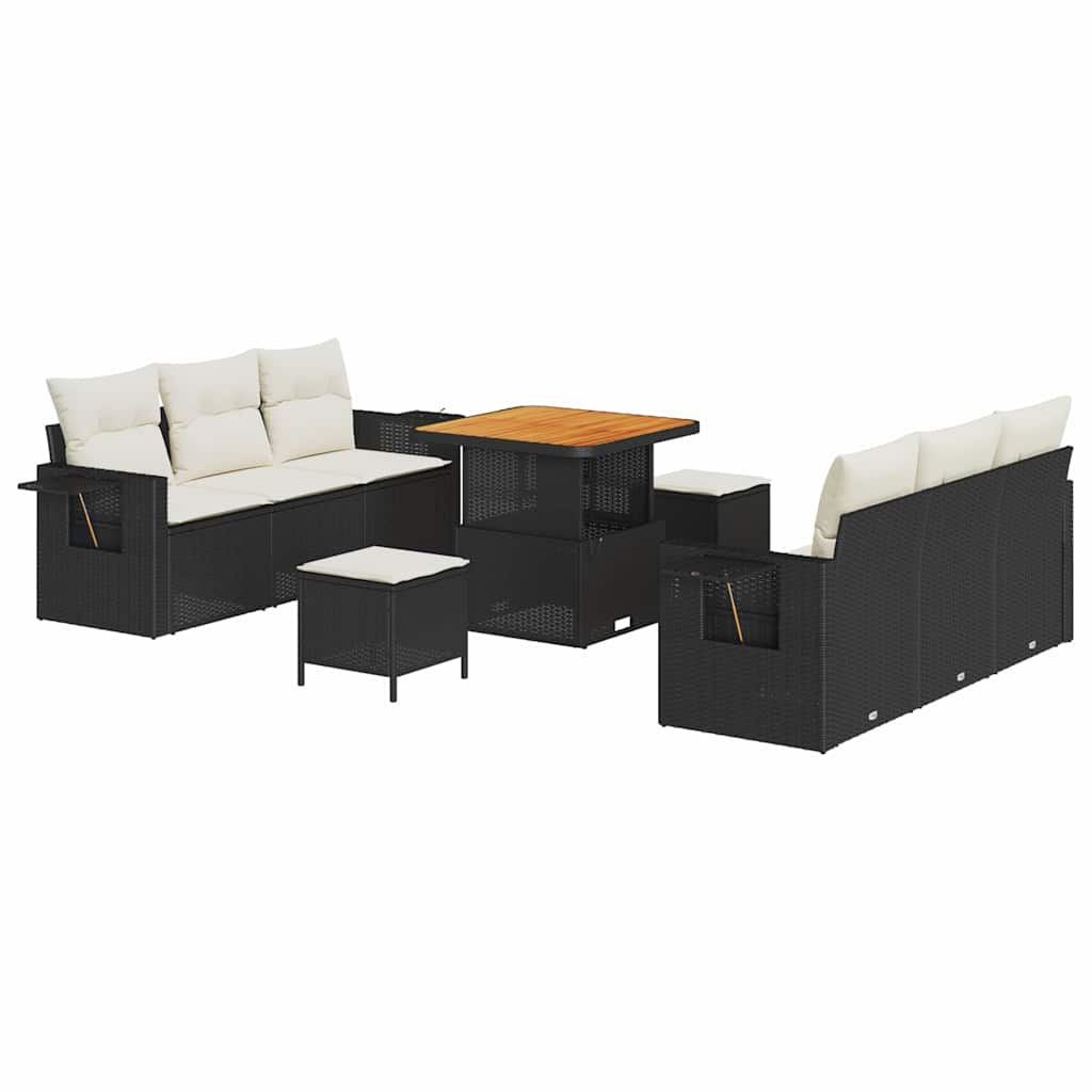 Tuin Sofa Set met kussen 9 pcs Zwart poly rattan