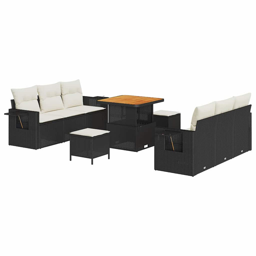Tuin Sofa Set met kussen 9 pcs Zwart poly rattan