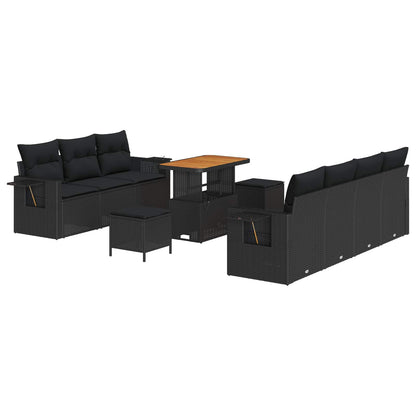 Tuin Sofa Set met kussen 10 pcs Zwart poly rattan