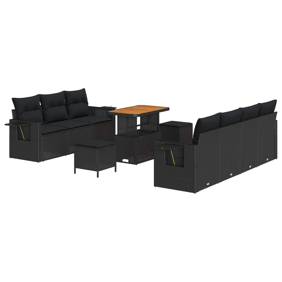 Tuin Sofa Set met kussen 10 pcs Zwart poly rattan