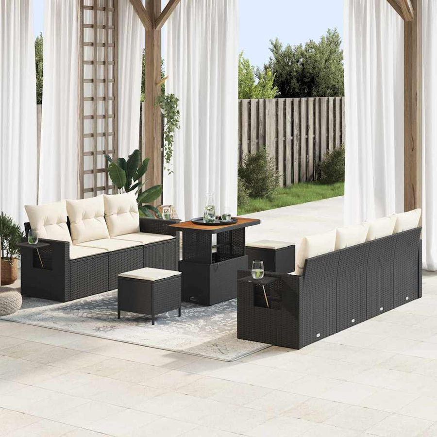 Tuin Sofa Set met kussen 10 pcs Zwart poly rattan