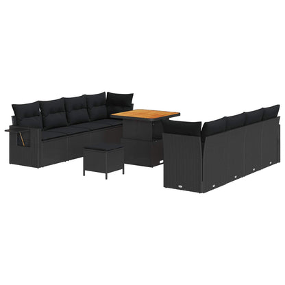 Tuin Sofa Set met opslag 11 pcs Zwart Poly riet