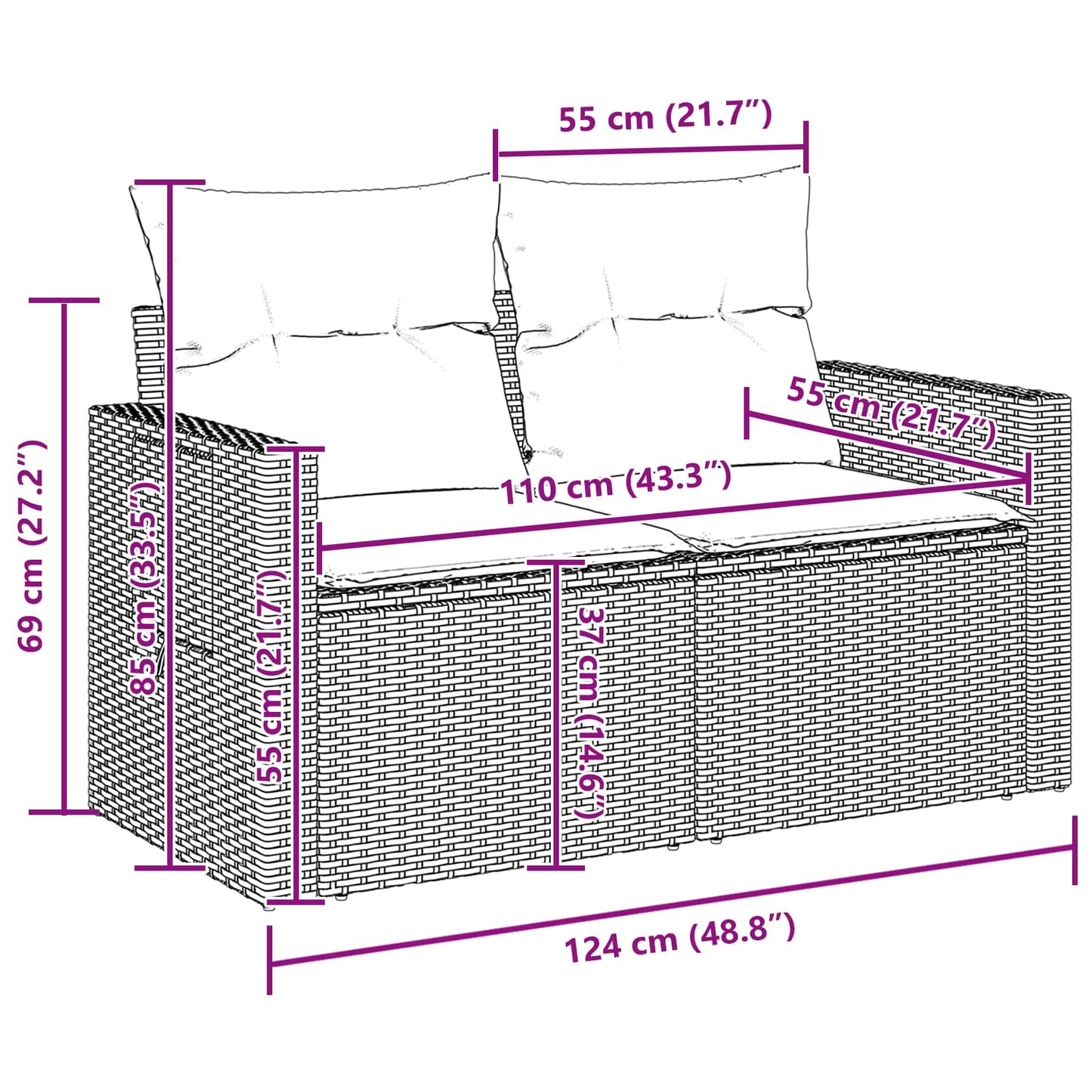Tuin Sofa Set met opslag 11 pcs Zwart Poly riet